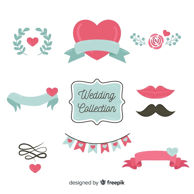 Vector gratuito colección de artículos de boda en diseño plano