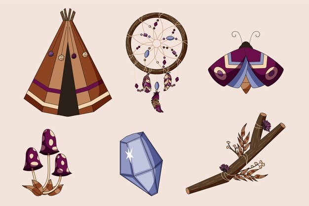 Colección de artículos boho de diseño plano