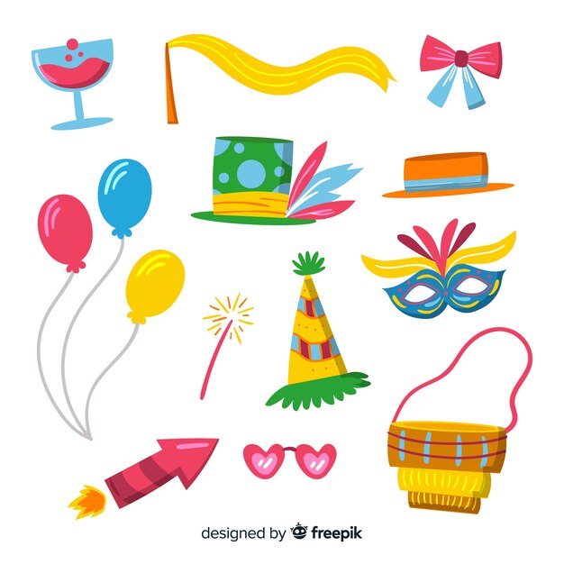 Colección de artículos de carnaval en diseño plano