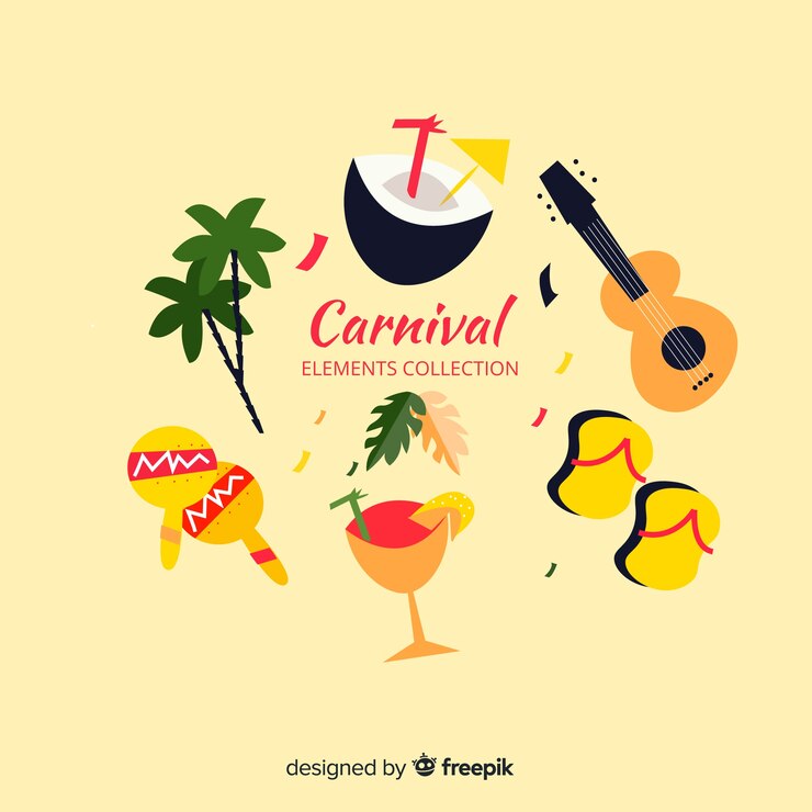 Vector gratuito colección de artículos de carnaval en diseño plano
