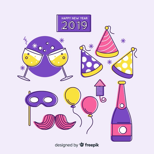 Colección de artículos de fiesta para año nuevo 2019