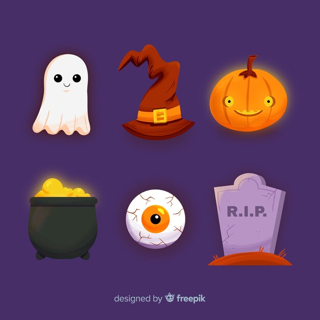 Colección de artículos de halloween dibujados a mano