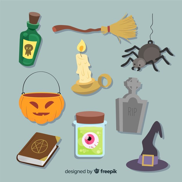 Colección de artículos de halloween dibujados a mano