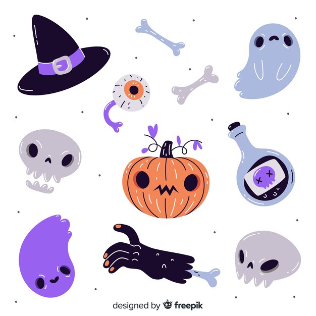 Colección de artículos de halloween dibujados a mano