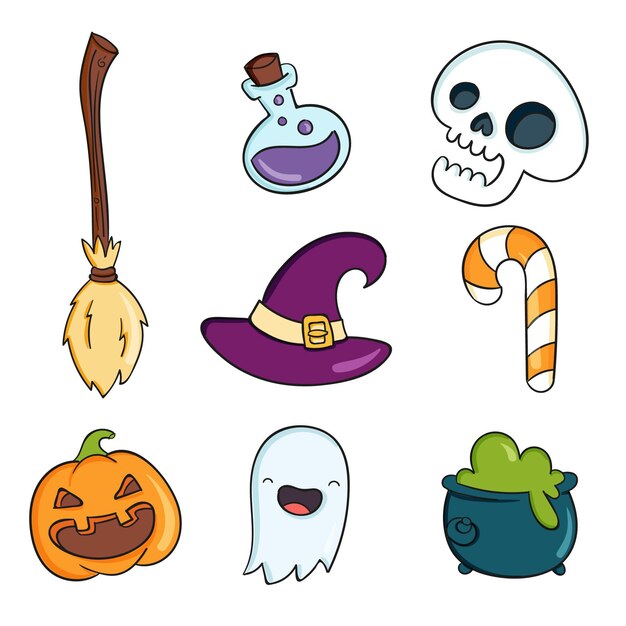 Colección de artículos de halloween dibujados a mano