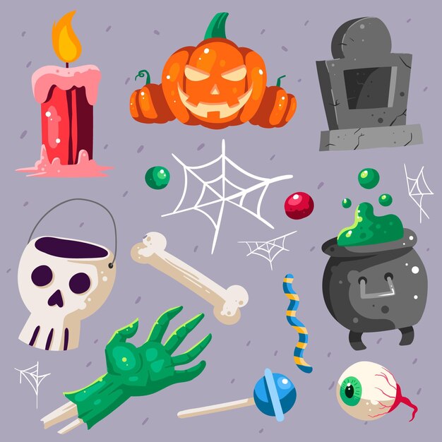 Colección de artículos de halloween dibujados a mano