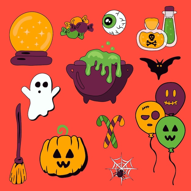 Colección de artículos de halloween dibujados a mano