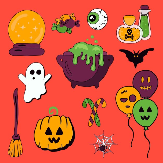 Colección de artículos de halloween dibujados a mano