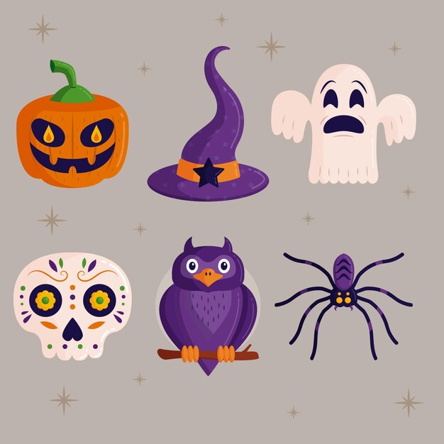Colección de artículos de halloween dibujados a mano