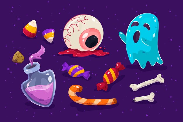 Colección de artículos de halloween dibujados a mano