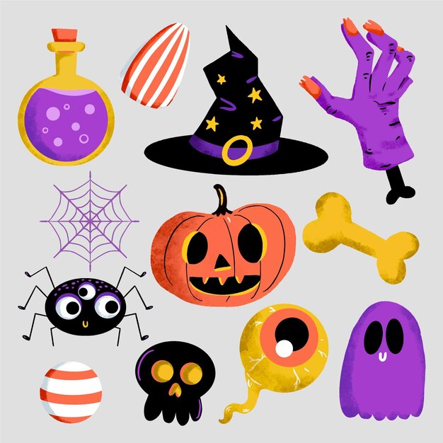 Colección de artículos de halloween dibujados a mano