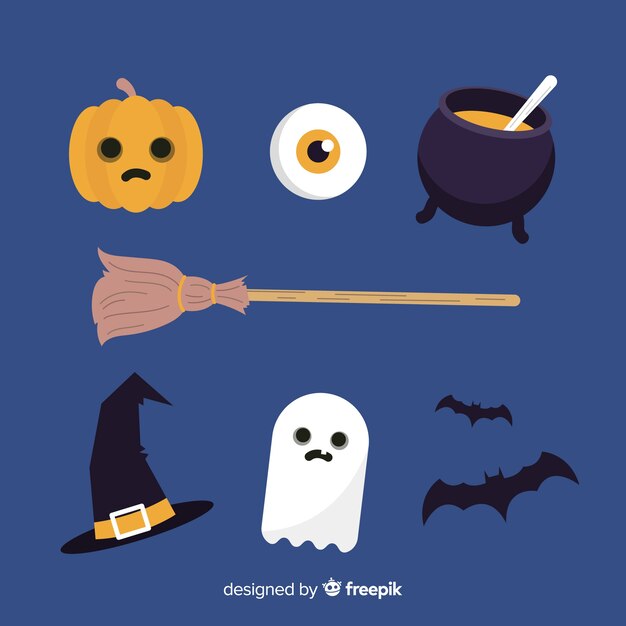 Colección de artículos de halloween en diseño plano