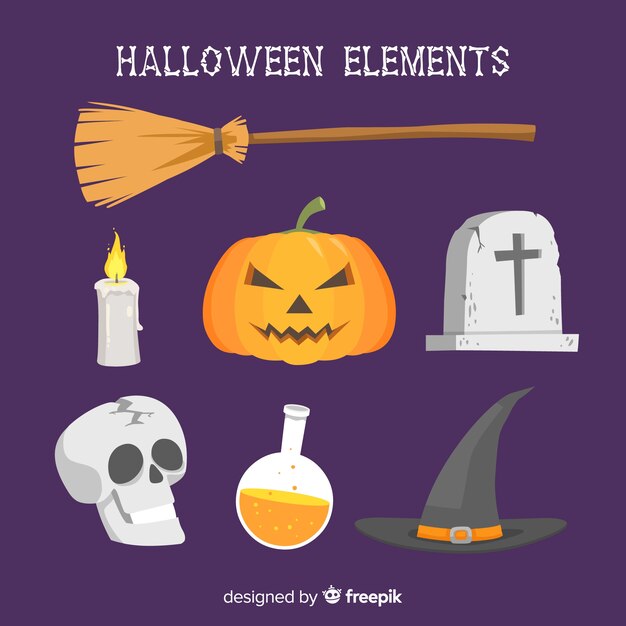 Colección de artículos de halloween en diseño plano