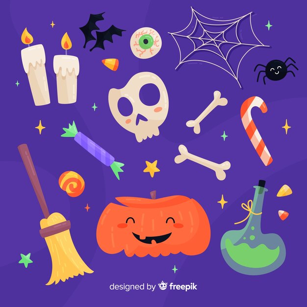 Colección de artículos de halloween en diseño plano
