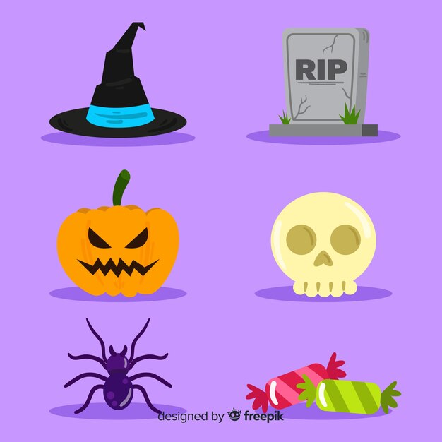 Colección de artículos de halloween en diseño plano