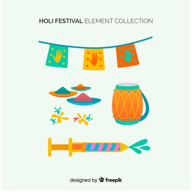 Colección de artículos de  holi festival en diseño plano