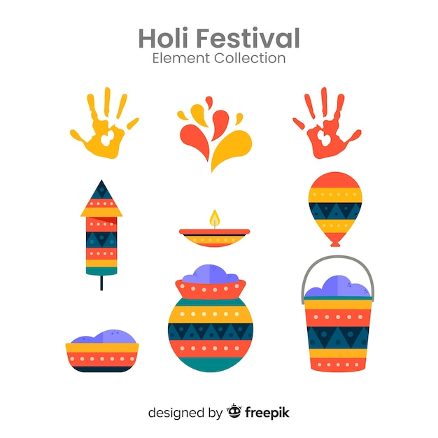 Vector gratuito colección de artículos de holi festival