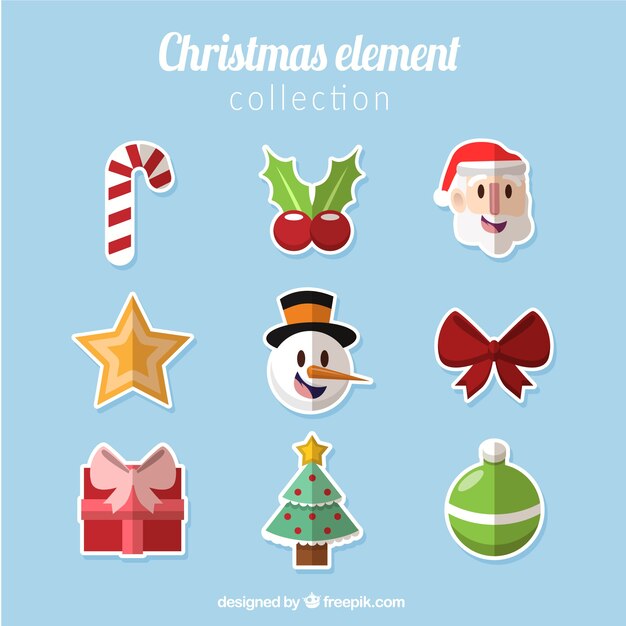 Colección de artículos de navidad en diseño plano