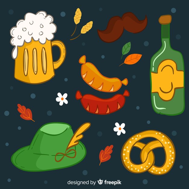 Colección de artículos del oktoberfest dibujados a mano