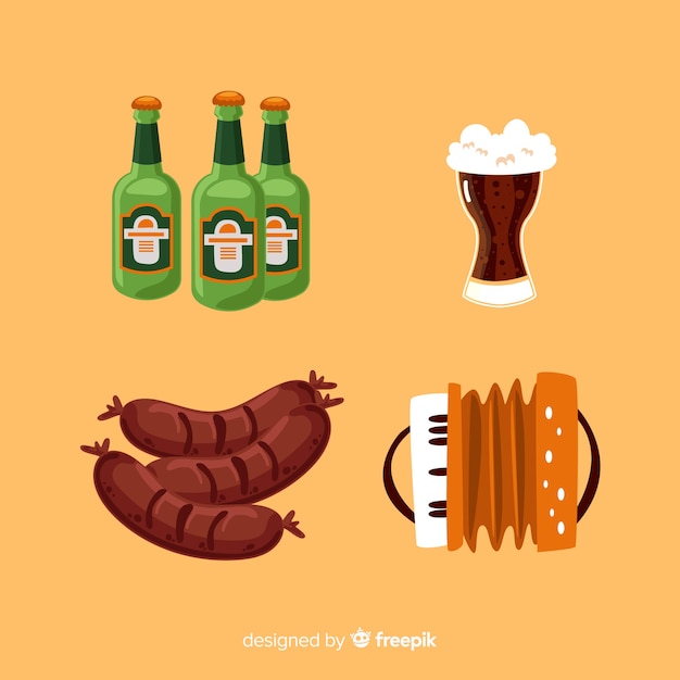 Vector gratuito colección de artículos del oktoberfest en diseño plano