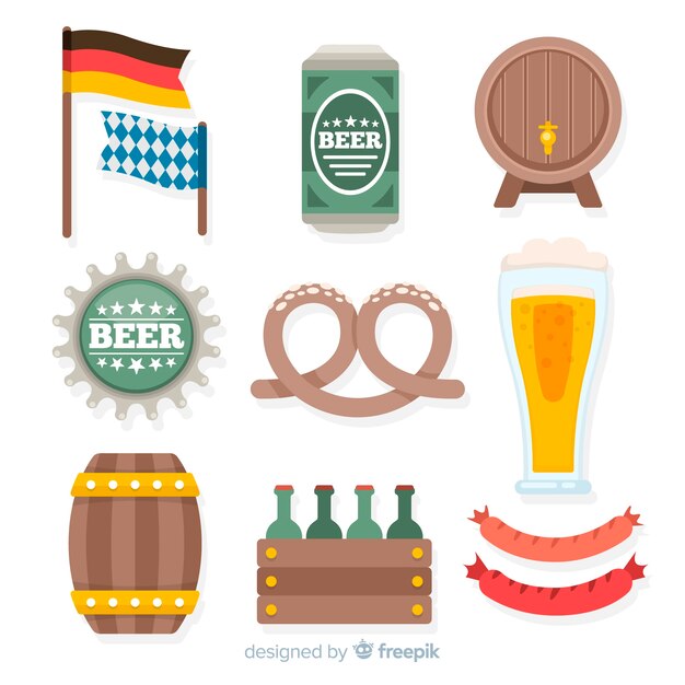 Colección de artículos del oktoberfest en diseño plano