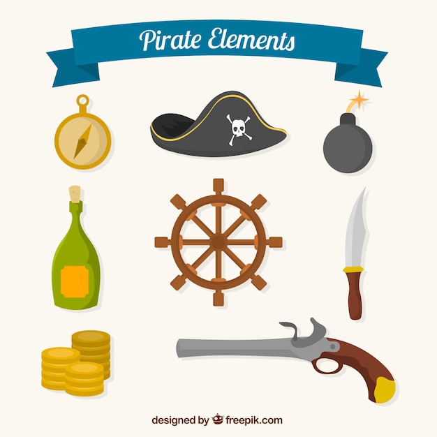 Vector gratuito colección de artículos pirata planos