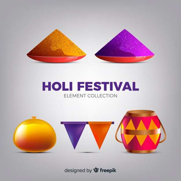 Colección de artículos realistas de holi festival