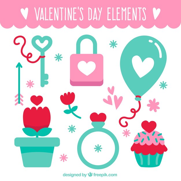 Colección de artículos de san valentín en colores pastel