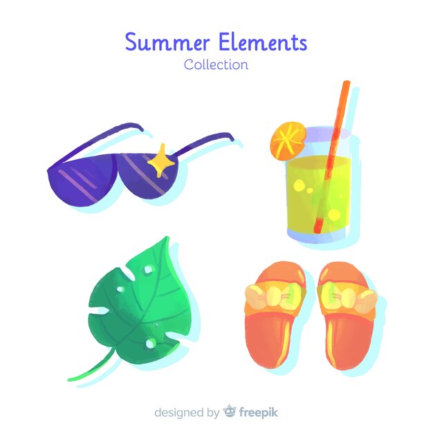 Colección de artículos de verano en acuarela