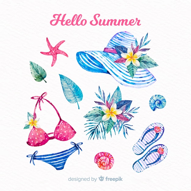 Colección de artículos de verano en acuarela