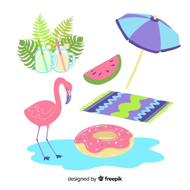 Colección de artículos de verano dibujados a mano