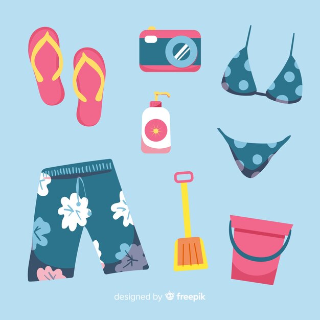 Colección de artículos de verano dibujados a mano