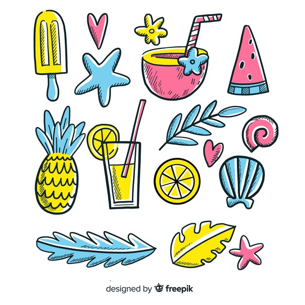 Colección de artículos de verano dibujados a mano