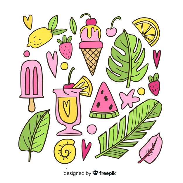Colección de artículos de verano dibujados a mano