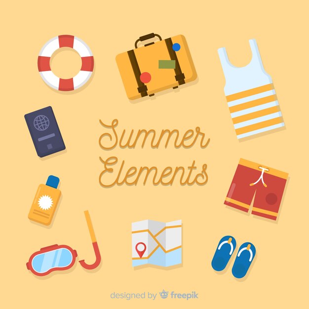 Colección de artículos de verano en diseño plano