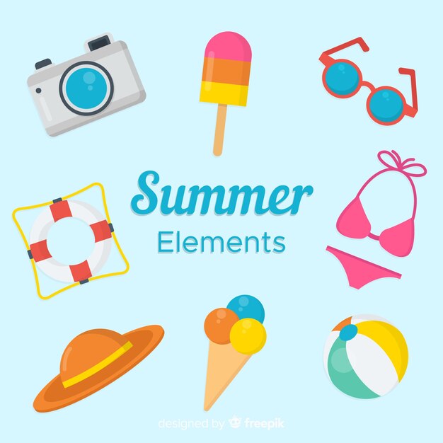 Colección de artículos de verano en diseño plano