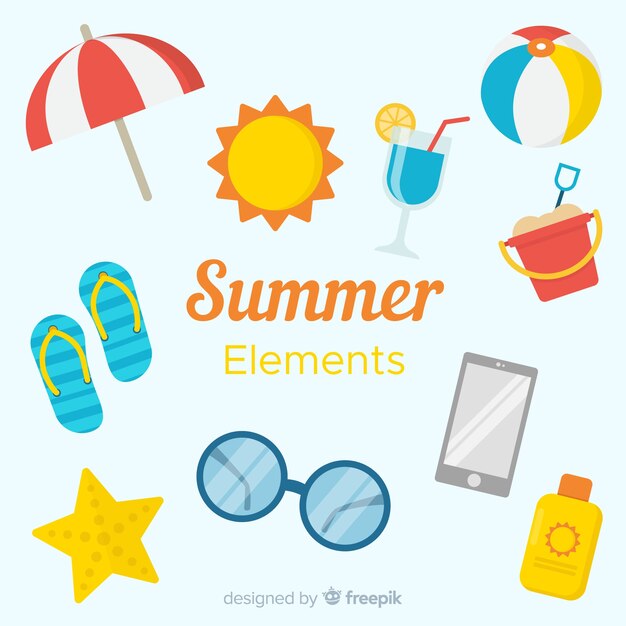 Colección de artículos de verano en diseño plano