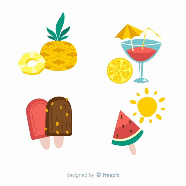 Colección de artículos de verano en diseño plano