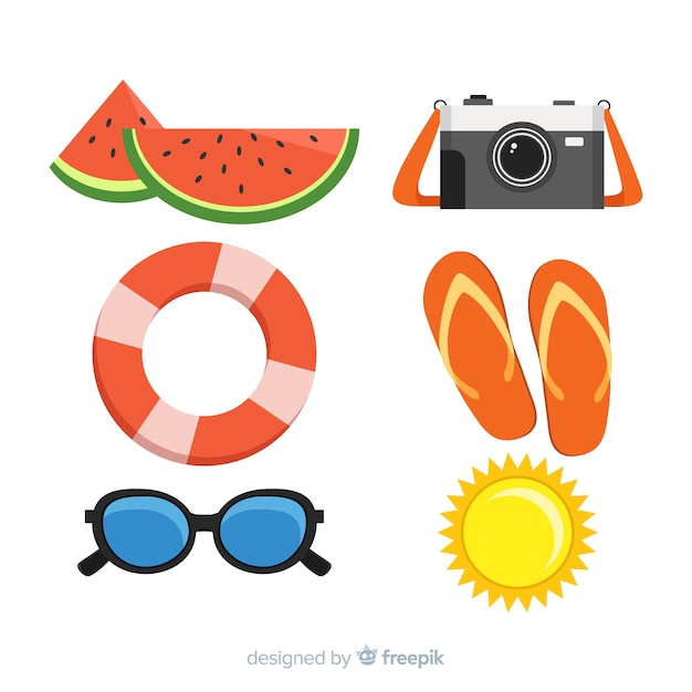 Vector gratuito colección de artículos de verano en diseño plano