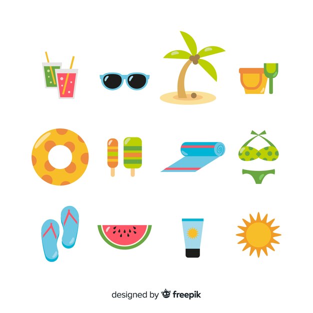 Colección de artículos de verano en diseño plano