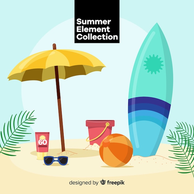 Colección de artículos de verano en diseño plano