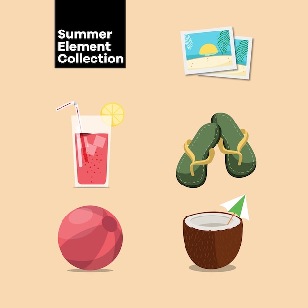 Vector gratuito colección de artículos de verano en diseño plano