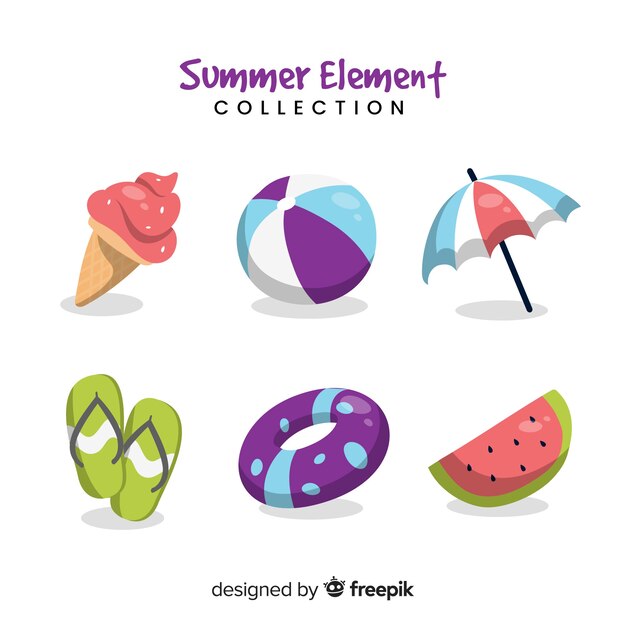 Colección de artículos de verano en diseño plano