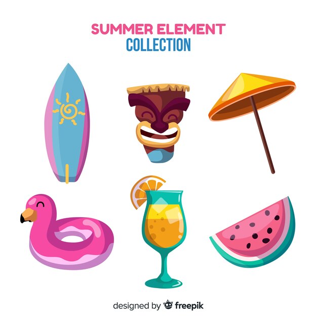 Colección de artículos de verano en diseño plano