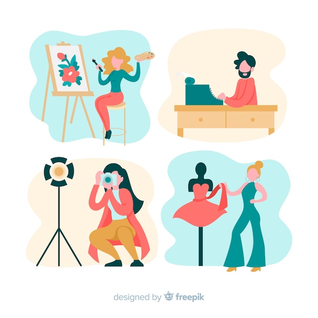 Colección de artistas que hacen su trabajo.