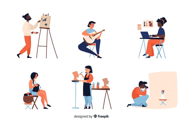 Colección de artistas en el trabajo.