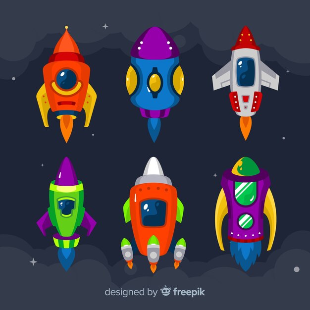 Colección de astronaves dibujados a mano