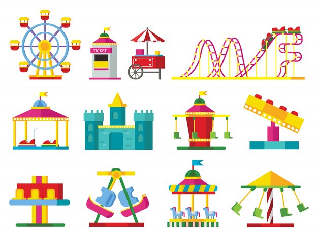 Colección de atracciones coloridas