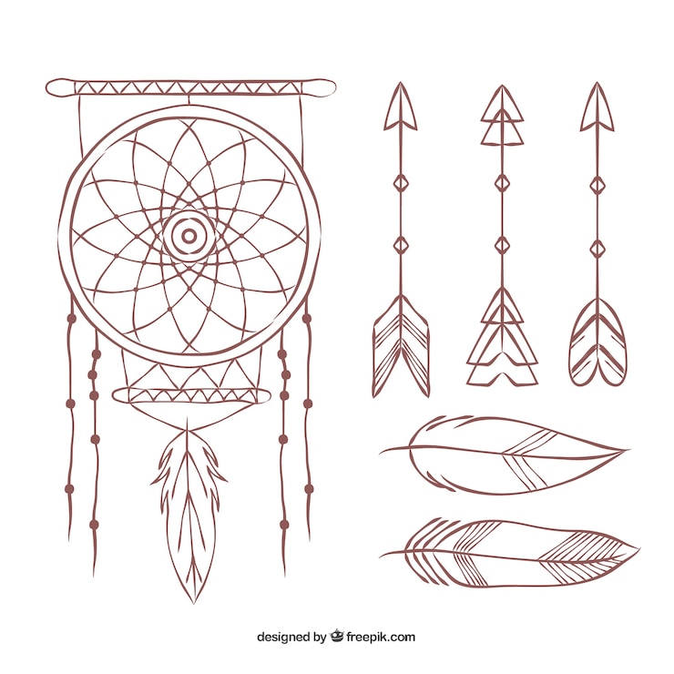 Vector gratuito colección de atrapasueños dibujado a mano y flechas