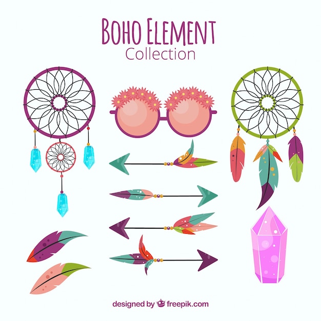 Colección de atrapasueños y elementos boho